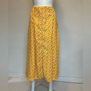 New look Split Sides Floral Yellow & White MIDI  skirt Size S NWOT
